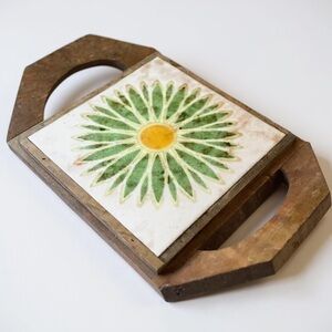 Mid Century Vintage Tile Trivet Serving Tray Daisy Flower Ceramic Hot Plate